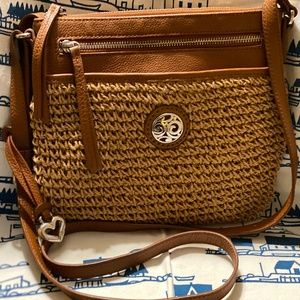 Brighton Woven Tan and Brown Crossbody Bag
